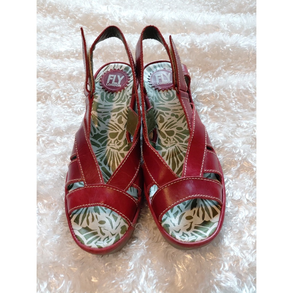 Fly London Yanca Platform Wedge sandals Slingback Strap Red Size Eur 39 US 8.5